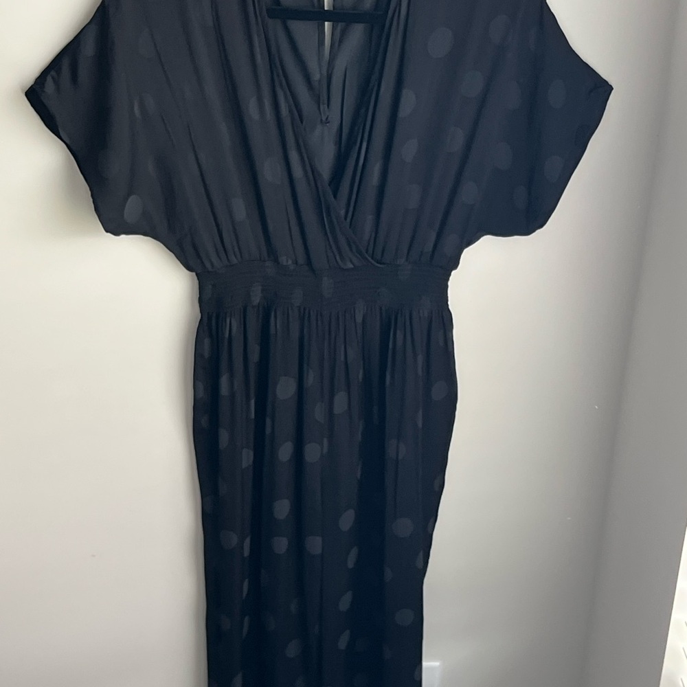 EUC Madewell Black Polka Dot Wrap Front Smock Waist Jumpsuit - Small - Picture 6 of 13